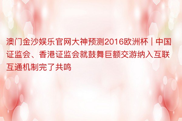 澳门金沙娱乐官网大神预测2016欧洲杯 | 中国证监会、香港证监会就鼓舞巨额交游纳入互联互通机制完了共鸣