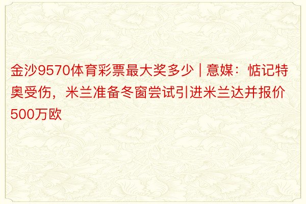 金沙9570体育彩票最大奖多少 | 意媒:惦记特奥受伤,米兰准备冬窗尝试引进米兰达并报价500万欧